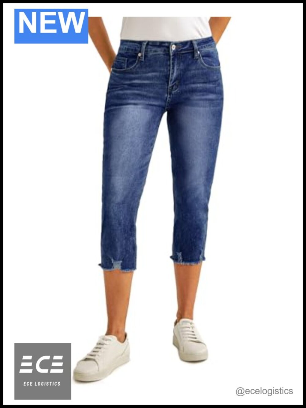 High Waisted Ripped Skinny Denim Capri Jeans Stretchy Cropped Jeggings with